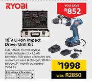 Ryobi 18V Li-Ion Impact Driver Drill Kit
