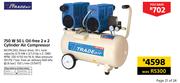 Tradeair 750W 50Ltr Oil-Free 2 x 2 Cylinder Air Compressor