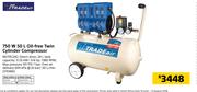 Tradeair 750W 50Ltr Oil-Free Twin Cylinder Compressor