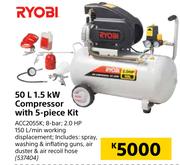 Ryobi 50L 1.5KW Compressor With 5 Piece Kit