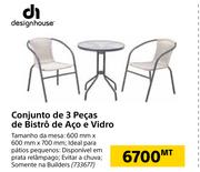 Design House Conjunto de 3 Pecas de Bistro de Aco e Vidro