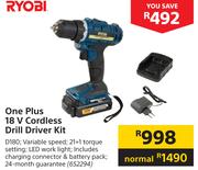 Ryobi One Plus 18V Cordless Drill Driver Kit