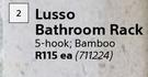 Lusso Bathroom Rack (5 Hook, Bamboo)-Each