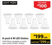 Light Worx 8 Pack 6w LED Globes-Per pk