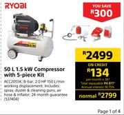 Ryobi 50L 1.5kW Compressor With 5 Piece Kit ACC2055K