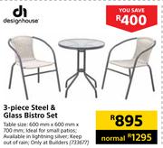 Design House 3 Piece Steel & Glass Bistro Set