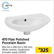 Betta 470 Flair Polished Porcelain Basin-465mm x 290mm x 165mm