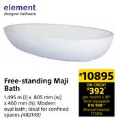 Element Designer Bathware Free Standing Maji Bath-1495m(l) x 805mm(w) x 460mm(h)