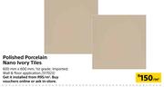 Polished Porcelain Nano Ivory Tiles-600mm x 600mm Per Sqm
