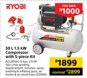 Ryobi 50L 1.5KW Compressor With 5 Piece Kit