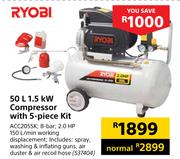 Ryobi 50L 1.5Kw Compressor With 5 Piece Kit