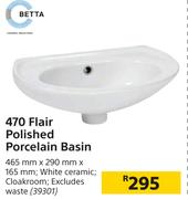 Betta 470 Flair Polished Porcelain Basin-465mm x 290mm x 165mm