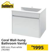 Builders Coral Wall Hung Bathroom Vanity 600mm (Pure White)