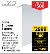 Lusso Luna Shower Screen 900mm x 1.9m