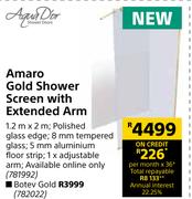 Aquador Botev Gold Shower Screen With Extended Arm