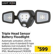 Light Worx Triple Head Sensor Battery Floodlight