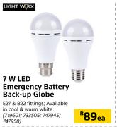 Light Worx 7W LED Emergency Battery Back Up Globe-Each