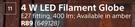 4W LED Filament Globe 400 lm