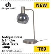 Design House Antique Brass & Smoke Glass Table Lamp