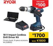 Ryobi 18V Impact Cordless Drill Driver Kit