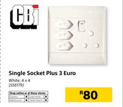 CBI White Single Socket Plus 3 Euro (4 x 4)
