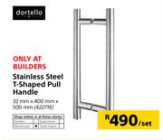 Dortello Stainless Steel T-Shaped Pull Handle 32mm x 400mm x 500mm-Per Set 