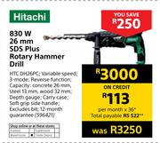 Hitachi 830W 26mm SDS Plus Rotary Hammer Drill