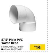87.5° Plain PVC Waste Bend 40mm WBE50  