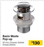 Basin Waste Pop Up 32mm Chrome Slotted Thread