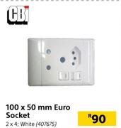 CBi 100 x 50mm Euro Socket 2 x 4 (White)
