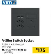 Veti 2 V-Slim Switch Socket 2USB (White)-Each