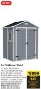 Keter 6 x 5 Manor Shed 2.2m (h) x 1.8m (w) x 1.5m (d)