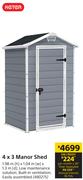 Keter 4 x 3 Manor Shed 1.98m (h) x 1.04m (w) x 1.3m (d)