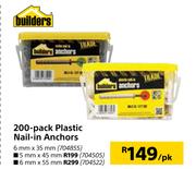 Builders 200 Pack Plastic Nail In Anchors 6mm x 35mm-Per Pack