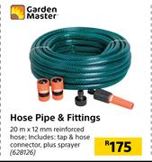 Garden Master Hose Pipe & Fittings 20m x 12mm Reinforced Hose