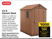 Keter 4 x 6 Darwin Shed 1.845m x 1.258m x 2.05m