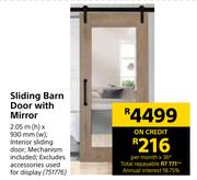 Sliding Barn Door With Mirror-2.05m (h) x 930mm (w) Each
