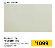 PG Bison Square Line Postform (White) (Myriad) Top-3.6m x 600mm x 32mm