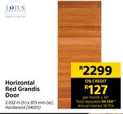 Lotus Horizontal Red Grandis Hardwood Door-2.032m (h) x 813mm (w)