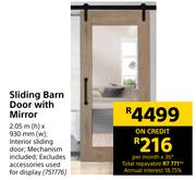 Sliding Barn Door With Mirror-2.05m (h) x 930mm (w) Each