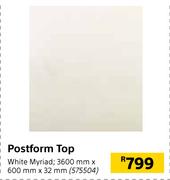 Postform Top White Myraid 3600mm x 600mm x 32mm
