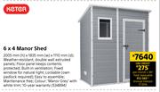 Keter 6 x 4 Manor Shed-2005mm(h) x 1835mm(w) x 1110mm(d)