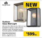 Design House Outdoor Glass Wall Light-245mm(h) x 160mm(l) x 100mm(w)