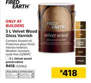 Fired Earth 5Ltr Velvet Wood Gloss Varnish