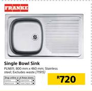 Franke Single Bowl Sink 800mm x 460mm PLN611 