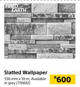 Fired Earth Slatted Grey Wallpaper-530mm x 10m