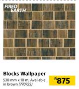 Fired Earth Blocks Brown Wallpaper-530mm x 10m