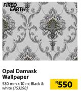 Fired Earth Opal Damask Black/White Wallpaper-530mm x 10m