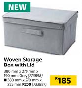 Woven Storage Grey Box With Lid 380mm x 270mm x 255mm