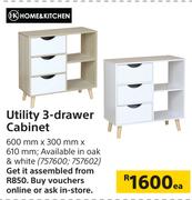 Home & Kitchen Utility 3 Drawer Cabinet 600mm x 300mm x 610mm Each  